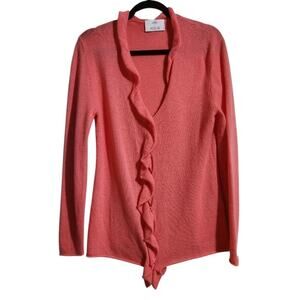 Allude Womens Cashmere Long Sleeves XL Button Down Cardigan Sweater Pink Ruffled